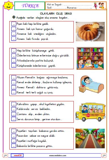 3. Sınıf Türkçe Olayların Oluş Sırası Etkinliği