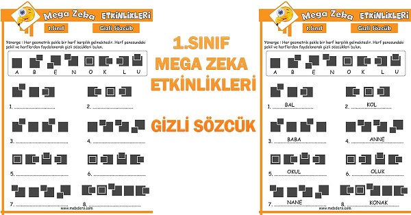 1.Sınıf Mega Zeka Etkinliği - Gizli Sözcük