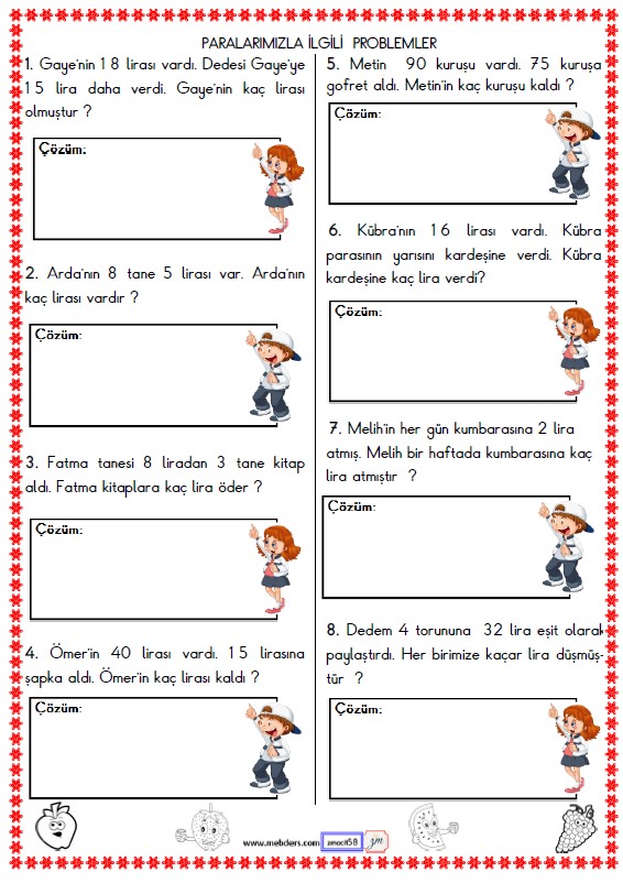 2. Sınıf Matematik Para Problemleri Etkinliği 1