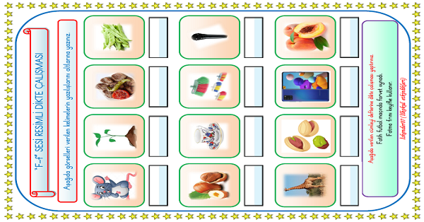 1. Sınıf İlk Okuma Yazma F-f Sesi Resimli Dikte Çalışması