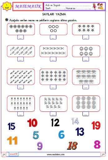 1. Sınıf Matematik Sayıları Yazma Etkinliği 1