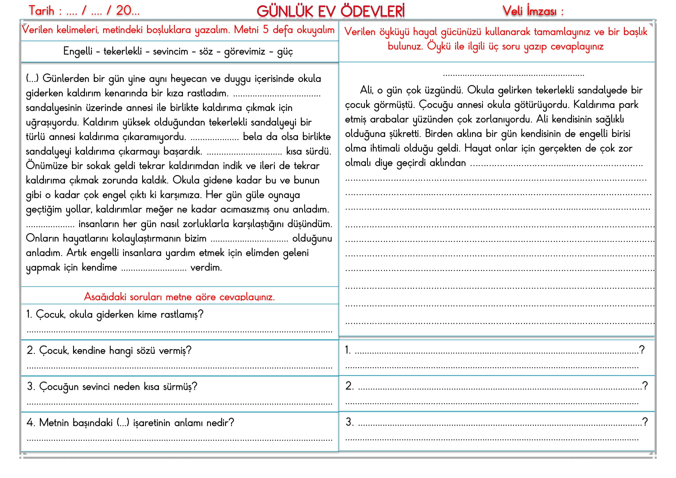 2.Sınıf - 28 Kasım 2025 Günlük Ev Ödevleri