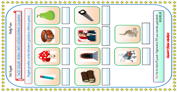 1. Sınıf İlk Okuma Yazma MÜS Sesleri Resimli Dikte Değerlendirme