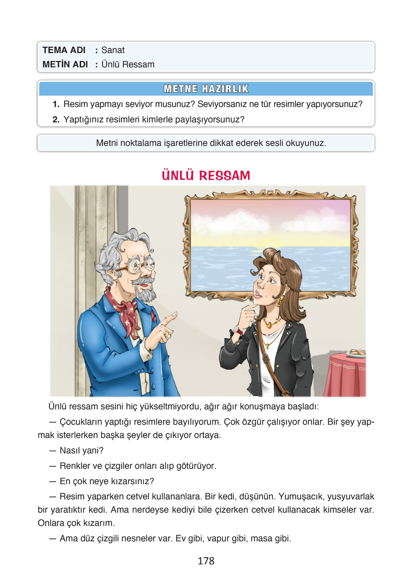 4. Sınıf Türkçe Ada Yayınları Ünlü Ressam Metni Etkinlik Cevapları