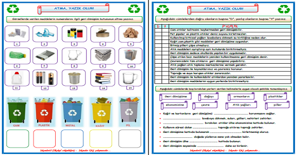 1. Sınıf Hayat Bilgisi Atma Yazık Olur (Geri Dönüşüm) Etkinliği