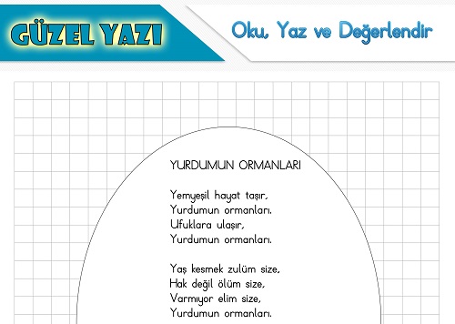 Şiir oku yaz değerlendir etkinliği - Yurdumun Ormanları