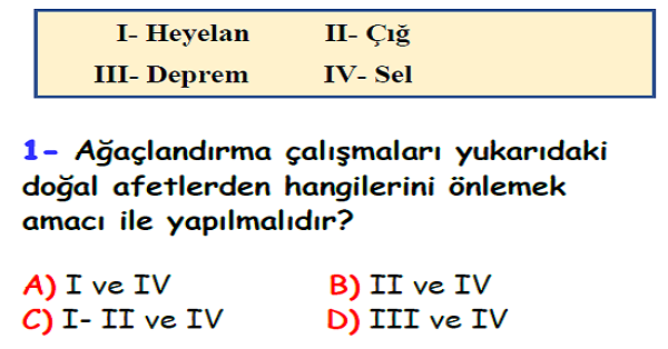 4.Sosyal Bilgiler Yaşadığımız Yer (Sosyal ve Doğal Çevremiz) Ünitesi Yaprak Test-2