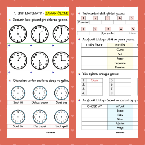 1. Sınıf Matematik - Zamanı Ölçme Etkinliği - 1