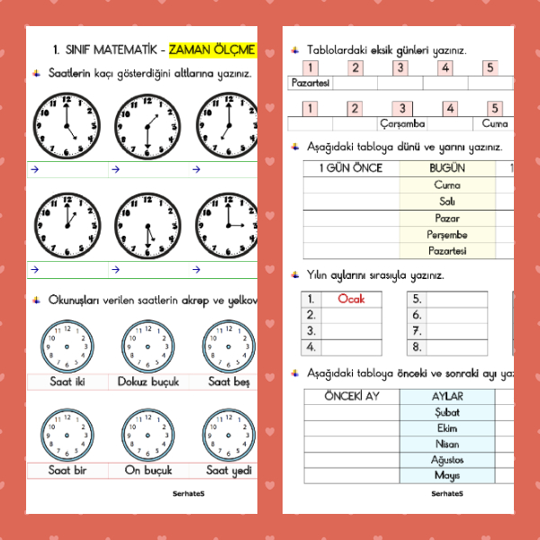 1.Sınıf Matematik Zamanı Ölçme Etkinliği - 1