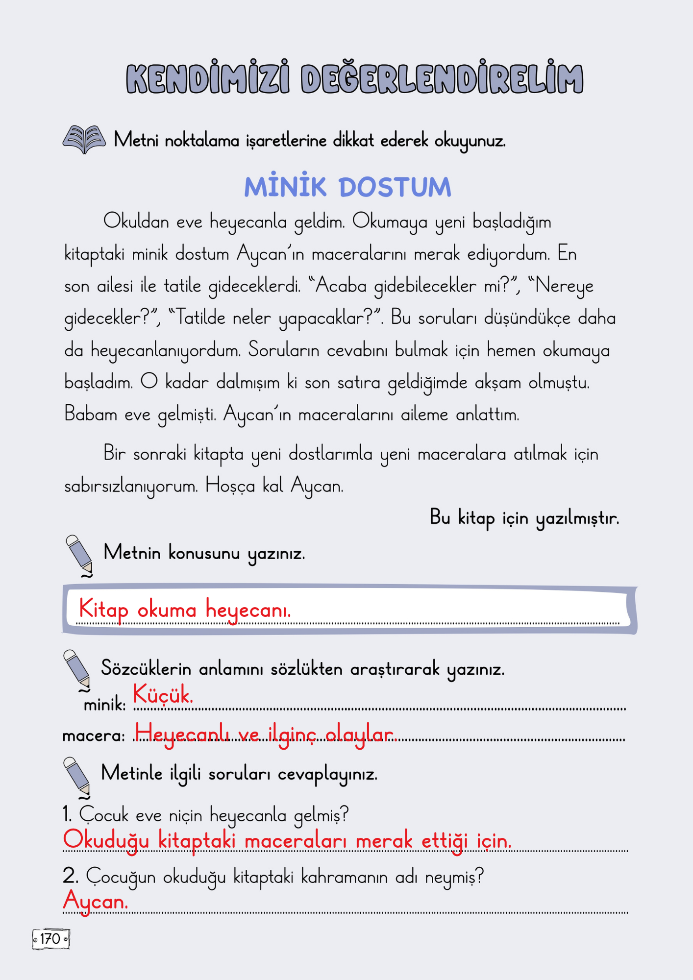 2. Sınıf Türkçe Meb Yayınları 4. Tema (Okuma Serüvenimiz) Değerlendirme Soruları Cevapları