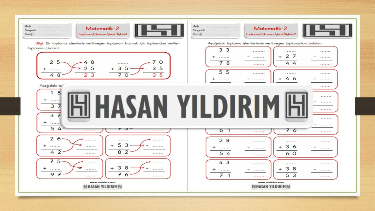 2.Sınıf Matematik Toplama-Çıkarma İşlemi İlişkisi Çalışma Sayfaları