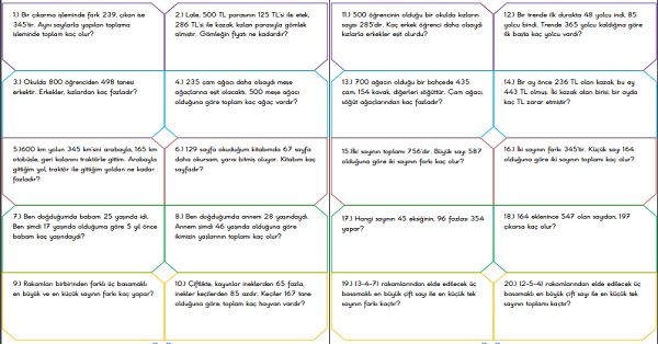 3.Sınıf - Matematik Toplama ve Çıkarma Problemleri-2