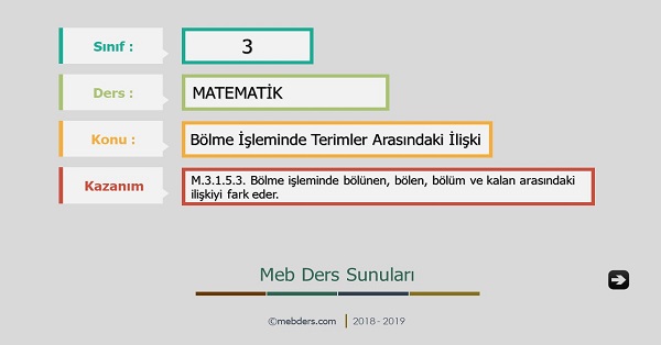 3.Sınıf Matematik Bölme İşleminde Terimler Arasındaki İlişki Sunusu