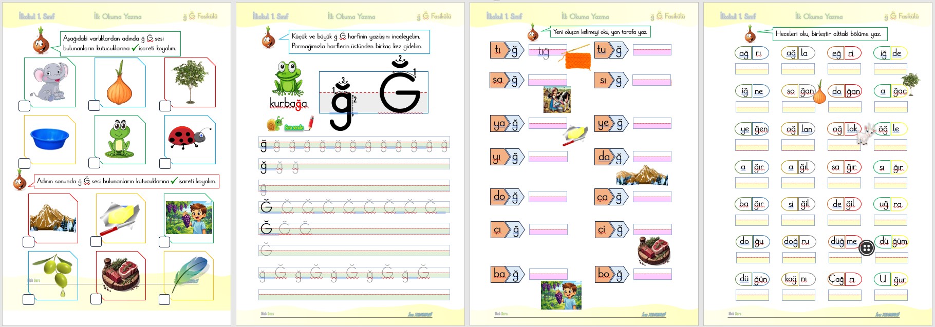 1. Sınıf İlk Okuma Yazma Ğ Sesi FASİKÜLÜ (11 SAYFA)