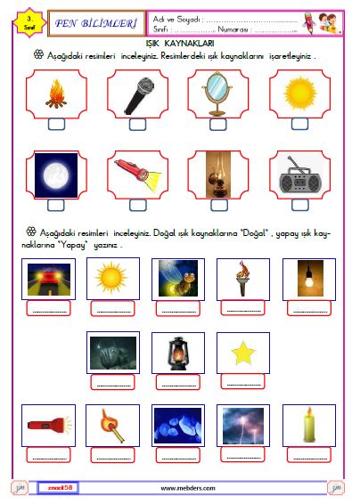 3. Sınıf Fen Bilimleri Işık Kaynakları  Etkinliği