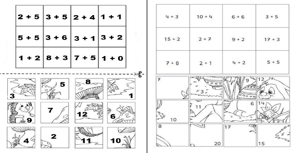 1. Sınıf Matematik Puzzle Toplama İşlemi Kes-Yapıştır-Boya 2