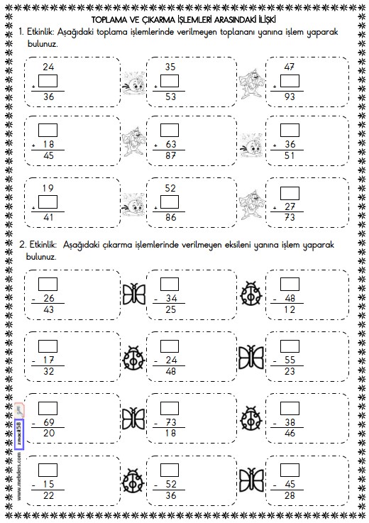 2. Sınıf Matematik Toplama ve Çıkarma  İşlemleri Arasındaki İlişki Etkinliği 6