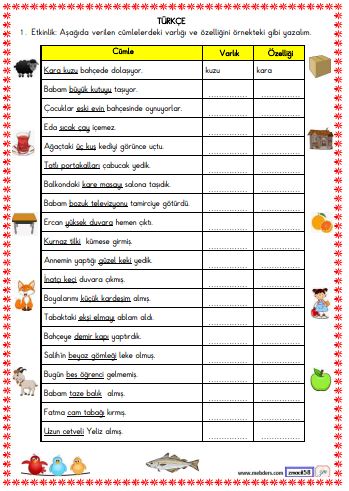 2. Sınıf Türkçe Varlıkların Özelliklerini Belirten Kelimeler Etkinliği