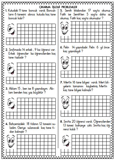 1. Sınıf Matematik Çıkarma İşlemi Problemleri Etkinliği 8
