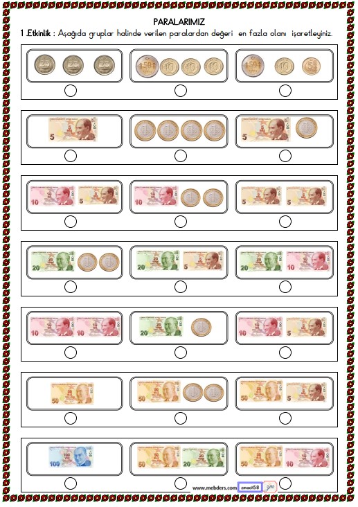 2. Sınıf Matematik Paralarımız Etkinliği 6