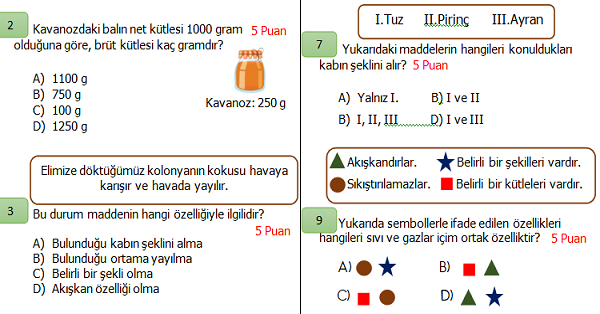 4.Sınıf Fen Bilimleri 2.Dönem 1.Yazılı Sınavı (İkinci Dönem Ağırlıklı)