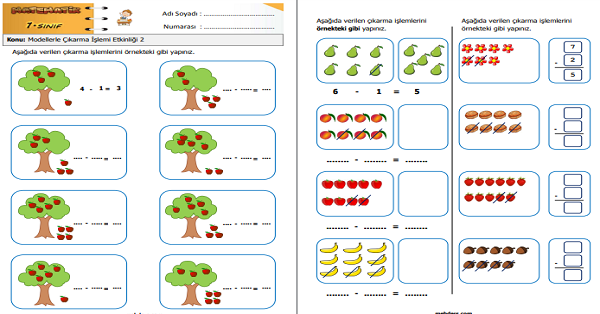 1.Sınıf Matematik Modellerle Çıkarma İşlemi Etkinliği 2