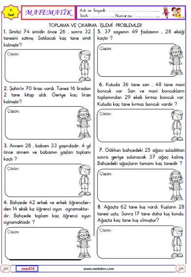 2. Sınıf Matematik Toplama ve Çıkarma İşlemi Problemleri Etkinliği 8