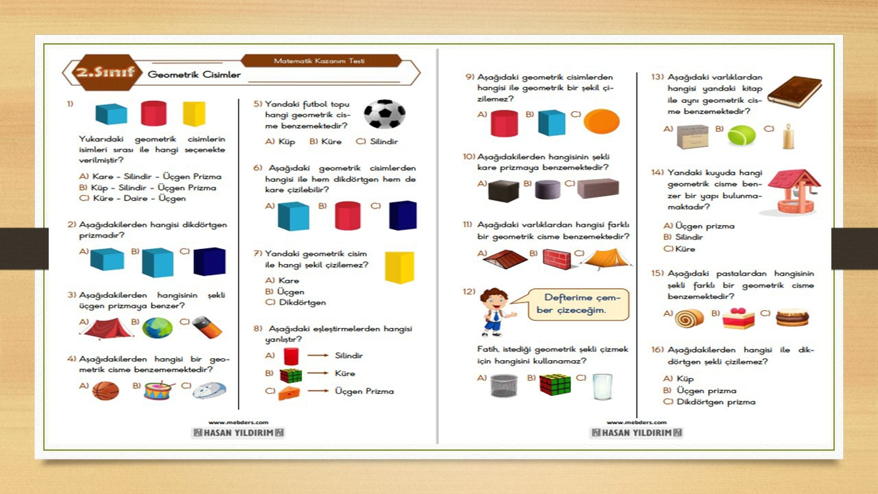 2.Sınıf Matematik Geometrik Cisimler Testi