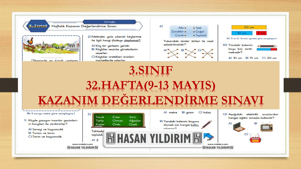 3.Sınıf Haftalık Değerlendirme Testi-32.Hafta(9-13 Mayıs)