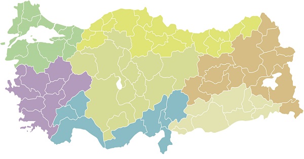 İlleri ve Bölgeleri Gösteren Boş Türkiye Haritası