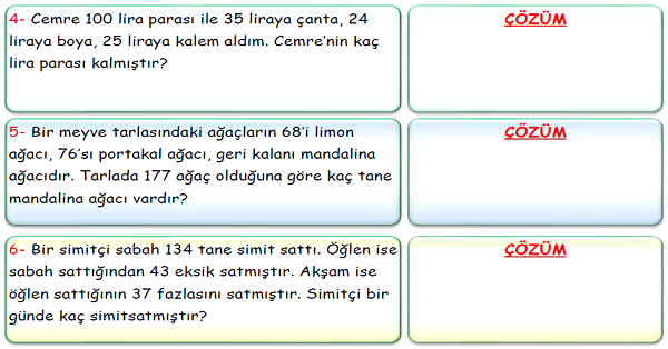 3.Sınıf Matematik Çıkarma İşlemi Problemleri-2