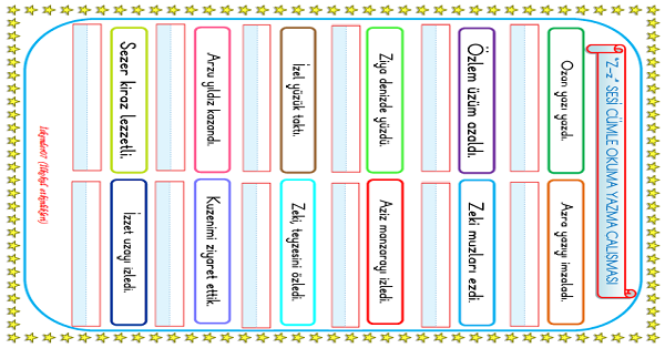 1. Sınıf İlk Okuma Yazma Z Sesi Cümle Okuma Yazma Çalışması