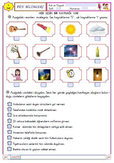 3. Sınıf Fen  Bilimleri  Ses Kaynakları 1