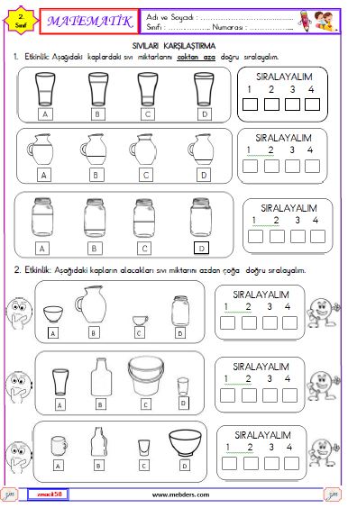 2. Sınıf Matematik Sıvıları Ölçme Etkinliği 3