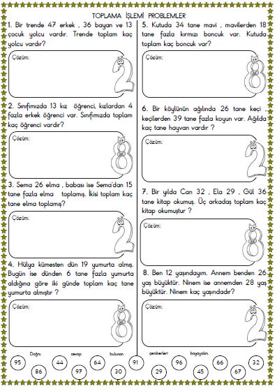 2. Sınıf Matematik Toplama İşlemi Problemleri Etkinliği 6