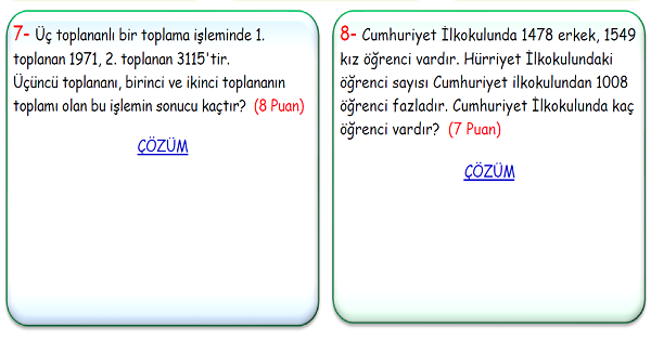 4.Sınıf Matematik Toplama İşlemi Problemleri-2