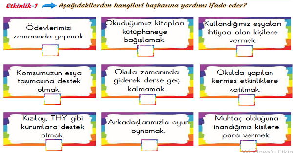 3.Sınıf Hayat Bilgisi Okulumuzda Sosyal Yardımlaşma ve Dayanışma Etkinlikleri