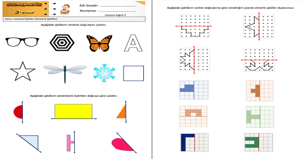 3.Sınıf Matematik Uzamsal İlişkiler (Simetrik Şekiller) Etkinliği 1