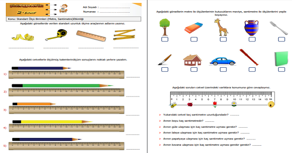 2.Sınıf Matematik Uzunluk Ölçüleri (Standart Ölçü Birimleri Metre Santimetre) Etkinliği 1