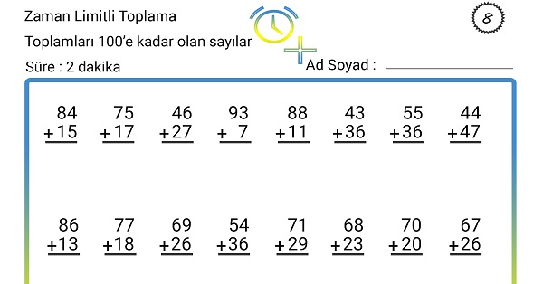 2 Dakika Zaman Limitli Toplama İşlemi Etkinliği 8