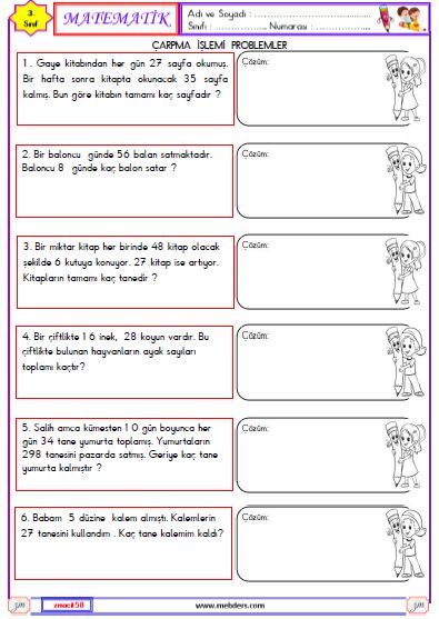 3. Sınıf Matematik Çarpma İşlemleri Problemleri Etkinliği 4