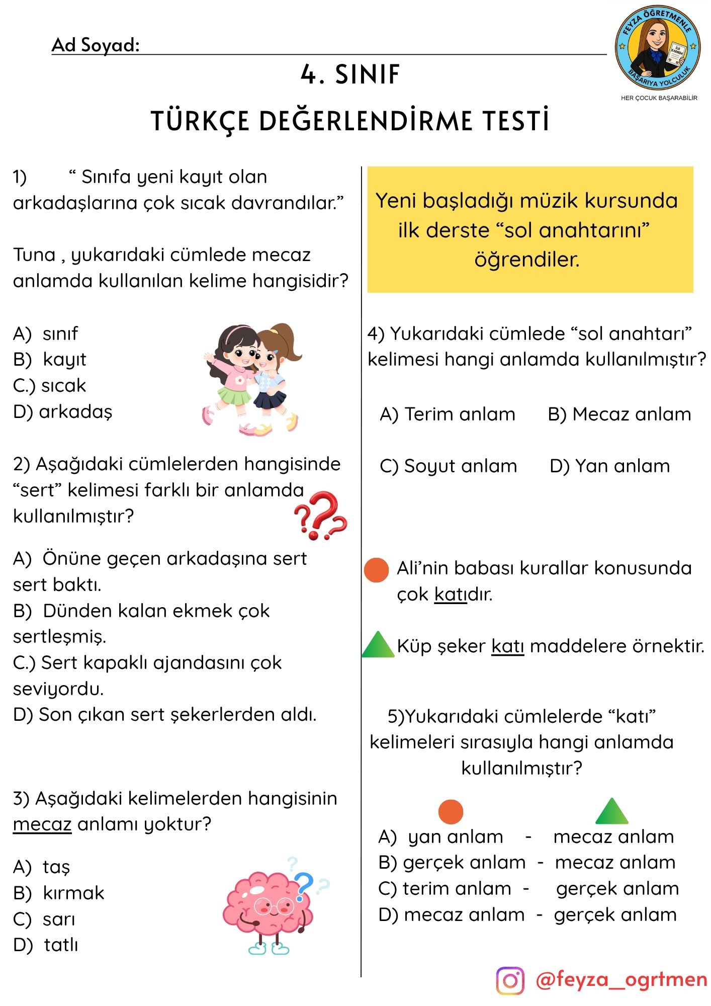 4. Sınıf Dördüncü Hafta Türkçe- Matematik Değerlendirme