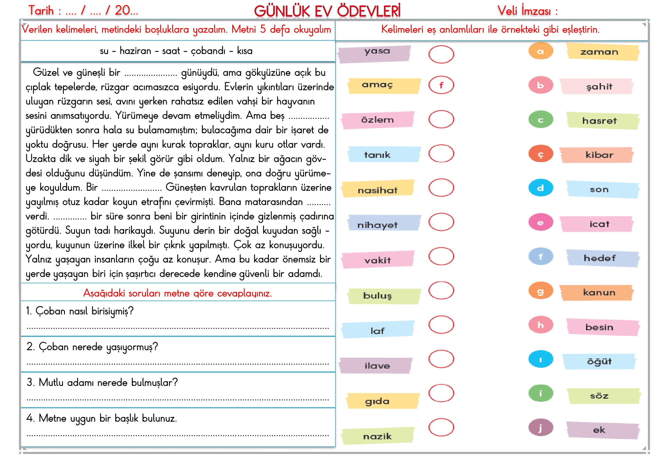 2.Sınıf - 02 Ocak 2026 Günlük Ev Ödevleri