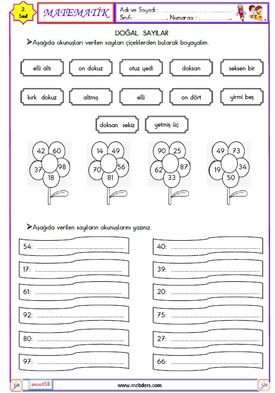 2. Sınıf Matematik Sayıları Okuma ve Yazma  Etkinliği 2