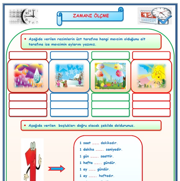 2.Sınıf Matematik Zamanı Ölçme  Etkinlik Çalışması