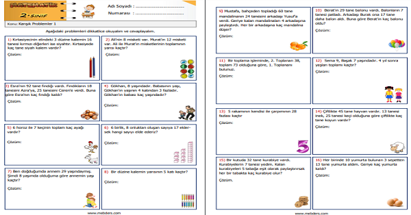 2.Sınıf Matematik Karışık Problemler Etkinliği 1