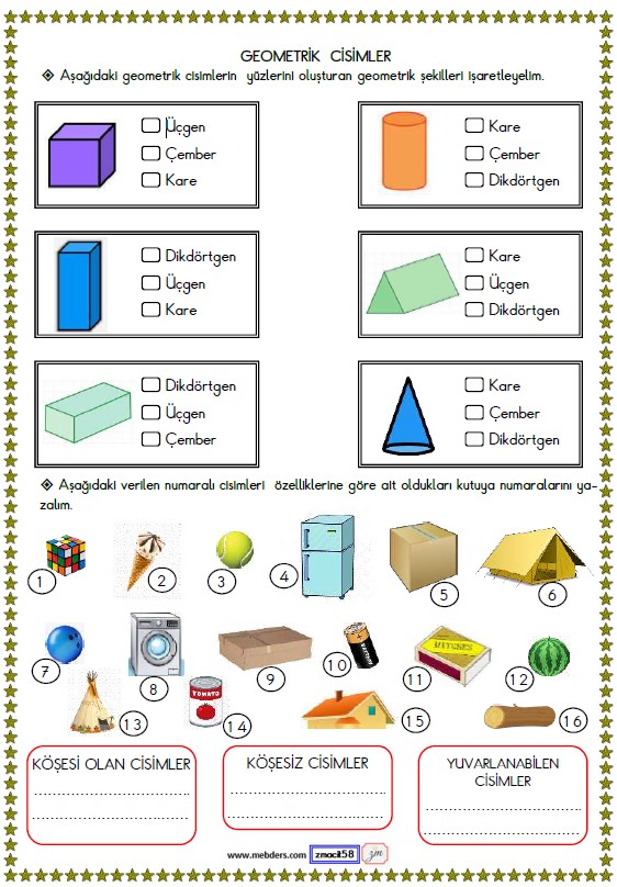 1. Sınıf Matematik Geometrik Cisimler Etkinliği 3