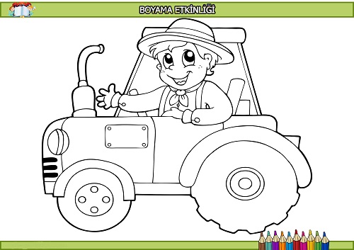 Traktördeki çocuk boyama etkinliği