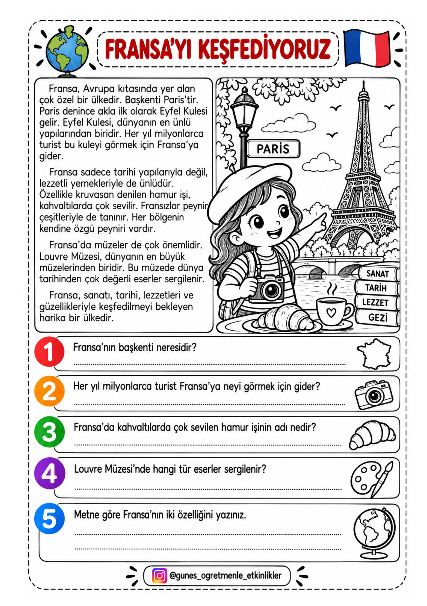 2.Sınıf  Türkçe Ülkeleri Keşfediyoruz Okuma Anlama Metinleri