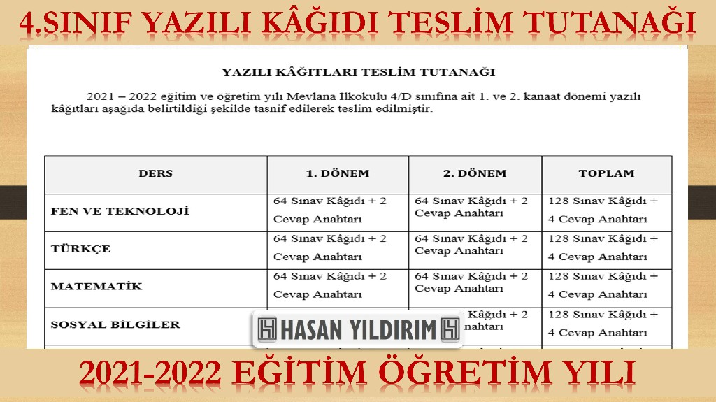 4. Sınıf Yazılı Kâğıdı Teslim Tutanağı